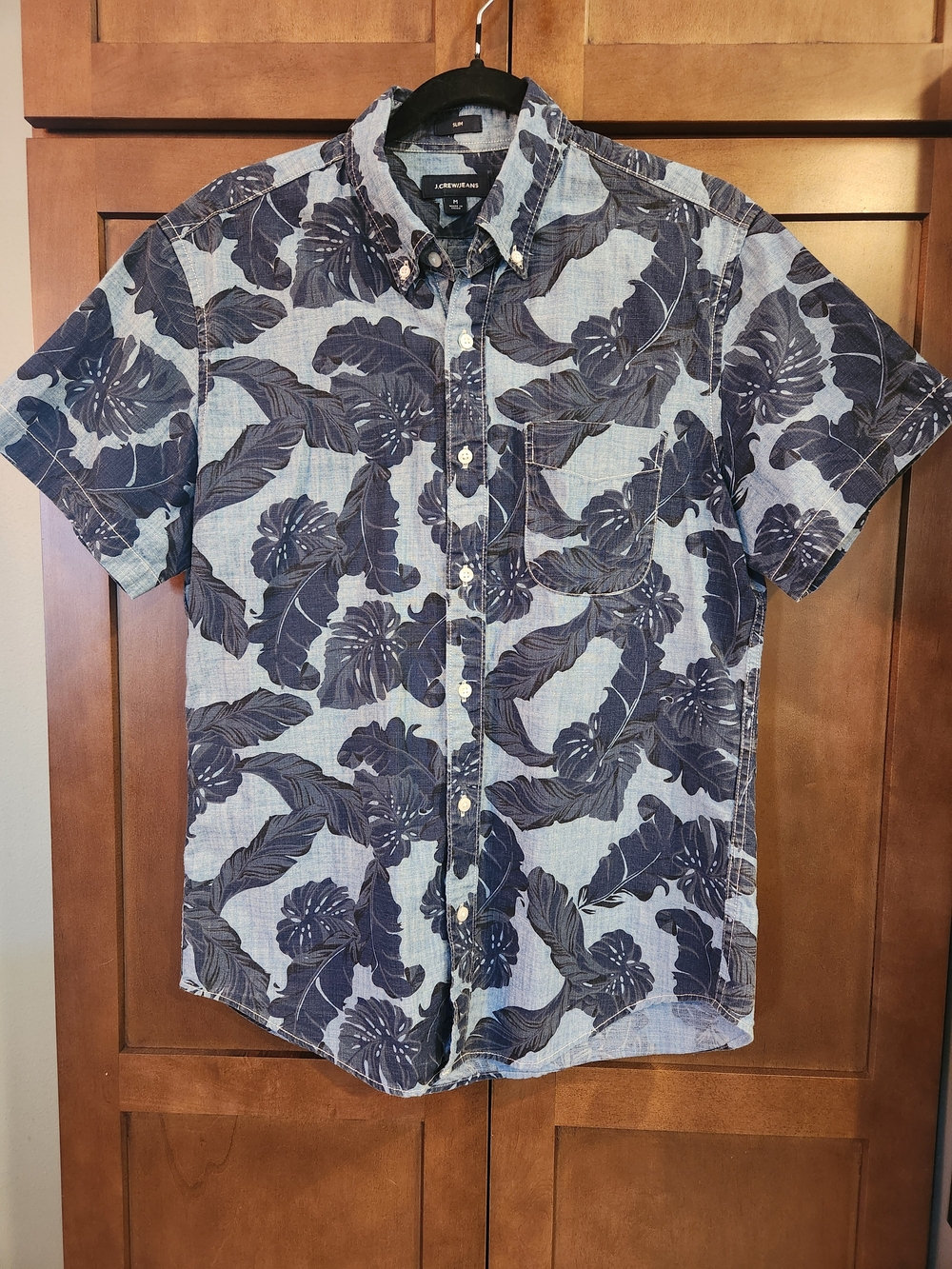 J. Crew Short-Sleeve Chambray Hawaian Slim Fit Shirt - Size M